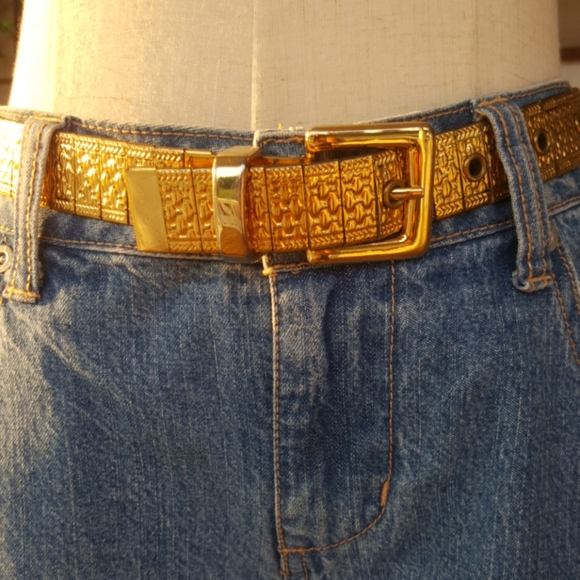 VINTAGE ♡ Super-Sweet Gorgeous All Solid Heavy G O L D Metal Wide Linked Belt S - Picture 3 of 13